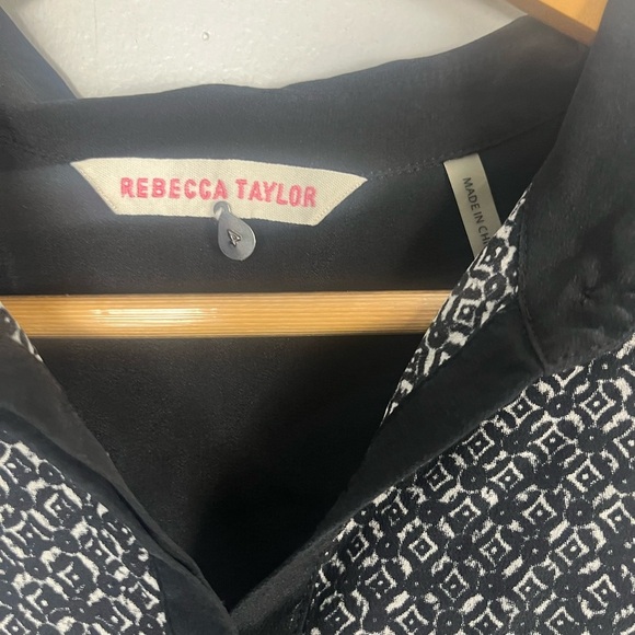 Rebecca Taylor 100% silk black white collar button blouse size 4 workwear - Picture 2 of 5